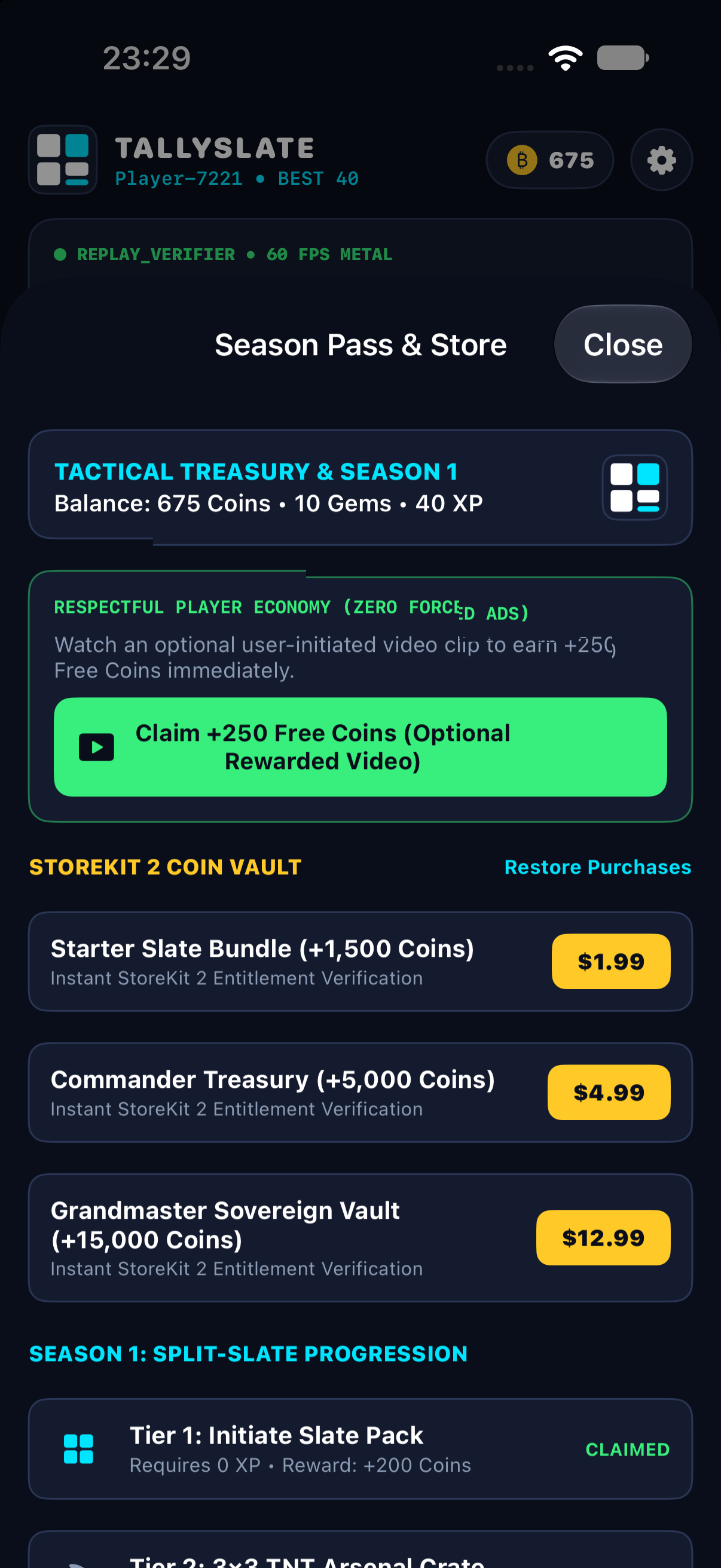 Tallyslate iOS VIP Shop and Seasonal Collectible Postcard Vault